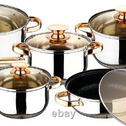 12 Pcs Stainless Steel Induction Hob Saucepan Casserole Dining Cookware Pot Set
