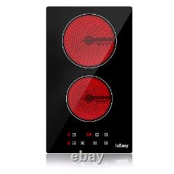 2 Zone Electric Ceramic Hobs 30cm Built-in Touch Control Lock Safety Timer Black