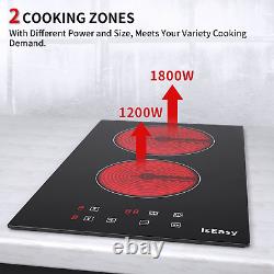2 Zone Electric Ceramic Hobs 30cm Built-in Touch Control Lock Safety Timer Black