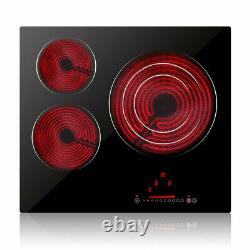23'' Built-in Electric Ceramic Hob 3 Zone Touch Control Child Lock Black Glass
