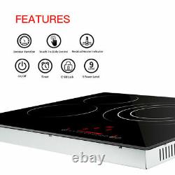 23'' Built-in Electric Ceramic Hob 3 Zone Touch Control Child Lock Black Glass
