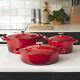 3 Piece Cast Iron Casserole Dish Set Cooking Pot Hob Oven 20cm/26 Cm/28 Cm Red