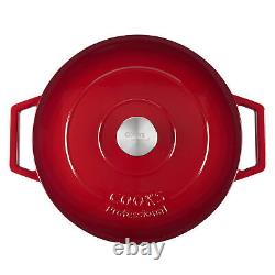 3 Piece Cast Iron Casserole Dish Set Cooking Pot Hob Oven 20cm/26 cm/28 cm Red
