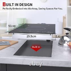 30cm Ceramic Hob 2 Zone Built-in Electric Worktop Touch Control Timer Satin Glas