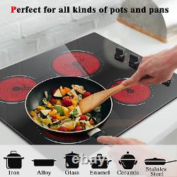 4 Zone Electric Ceramic Hob 60cm 6000W Knob Control Non-Abrasive Black Glass