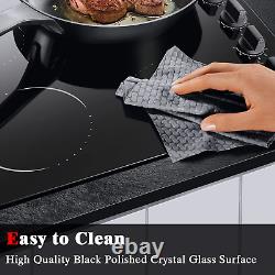 4 Zone Electric Ceramic Hob 60cm 6000W Knob Control Non-Abrasive Black Glass