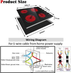 4 Zone Electric Ceramic Hob 60cm 6000W Knob Control Non-Abrasive Black Glass