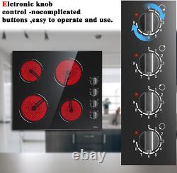 4 Zone Electric Ceramic Hob 60cm 6000W Knob Control Non-Abrasive Black Glass