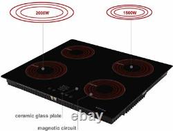 4 Zone Induction Hob Built-in Electric Hobs 60cm Cooktop Black Glass Panel