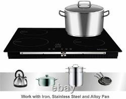 4 Zone Induction Hob Built-in Electric Hobs 60cm Cooktop Black Glass Panel