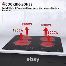 59cm Touch Control Ceramic Hob in Black Built-In 4 Zone Smart Timer Cooktop UK