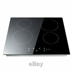 6000W 60cm Touch Control 4 Zone Electric Ceramic Hob Satin Glass Finish Black UK