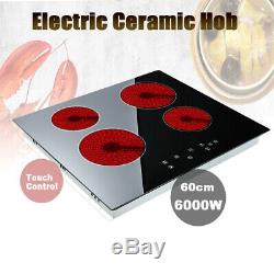 6000W Electric Ceramic Hob 60cm Touch Control 4 Zone Satin Black Kitchenware UK