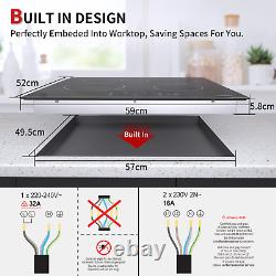 60cm 4 Zone Electric Ceramic Hob in Black, Built-in Worktop, Touch Control, Timer