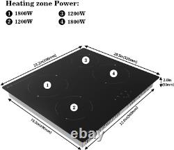 60cm Electric Ceramic Cooktop, Black Glass Cooker Hob, 4 Cooking Zones, Timer