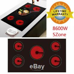 8600W Touch Control 5 Zone Electric Ceramic Hob Glass induction cook Kitchen