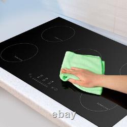 90cm 5 Zone Induction Hob Built-in Satin Glass Cooker Touch Control in Black