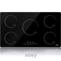 90cm Black 5 Zone Touch Control Electric Induction Hob & Child Lock Black Glass