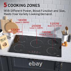 90cm Black Touch Control 5 Zone Induction Hob With Touch Control Child lock Timer