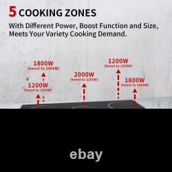 90cm Induction Hob 5 Zone Built-in Cooktop Touch Control Timer Child Safety Lock