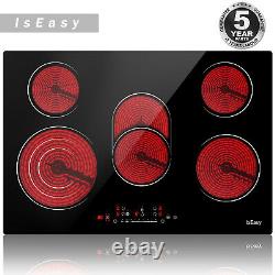 Black 77cm Built-in Electric Ceramic Hob 5 Zones & Touch Controls Kitchenware