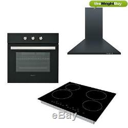 Black Sharp K-50M22BL2 Fan Oven, Cookology Ceramic Hob & Chimney Hood Pack