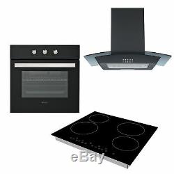 Black Sharp K-50M22BL2 Fan Oven, Cookology Ceramic Hob & Curved Glass Hood Pack