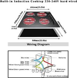 Ceramic Electric Hob Built In 4 Burners 60cm 6000w Hard Wired, No Plug