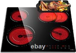 Ceramic Hob, 4 Zone Built-in Electric Hob 60cm, Ceramic Cooktop with Touch 9 for