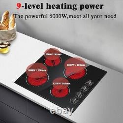 Ceramic Hob 4 Zones Electric Hob with Knobs Built in 6000W Ceramic Hob 60cm