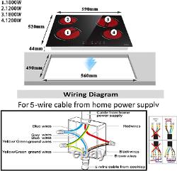 Ceramic Hob 60 Cm Electric Hob 4 Zone with Touch Control 6000W 9 Power Levels