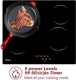 Ceramic Hob 60Cm Electric Cooktop Burner, Built in Black Glass Cooker with 4 Coo