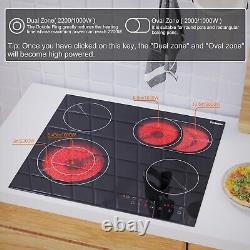 Ceramic Hob 60cm Built-in 4 Zones Electric Cooktop with Dual Oval Zone 6600W