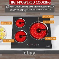 Ceramic Hob, Electric Hob 3 Zone 5700W, Ceramic Cooktop with Touch Control, Elec