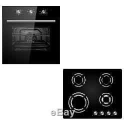 Cookology 60cm Black Electric Fan Forced Oven & Built-in Gas-on-Glass Hob Pack