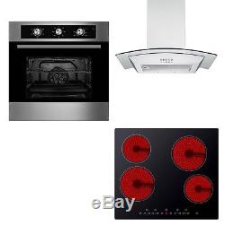 Cookology 60cm Electric Fan Oven, Touch Control Ceramic Hob & Curved Hood Pack