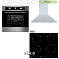 Cookology 60cm Electric Fan Oven, Touch Control Induction Hob & Cooker Hood Pack