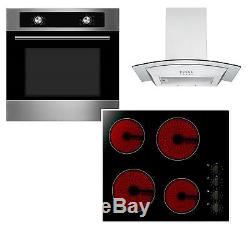 Cookology 60cm Electric Static Oven, Knob Control Ceramic Hob & Curved Hood Pack