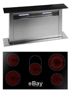 Cookology 90cm touch control Ceramic Hob & Downdraft Extractor Fan Pack