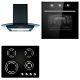 Cookology Black Electric Fan Forced Oven, Gas-on-glass Hob & Curved Hood Pack