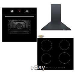 Cookology Black Electric Fan Oven, Induction Hob & Chimney Cooker Hood Pack