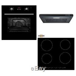 Cookology Black Fan Oven, Electric Touch Induction Hob & Visor Cooker Hood Pack