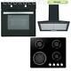 Cookology Black Single Electric Fan Oven, 60cm Gas On Glass Hob & Chimney Pack