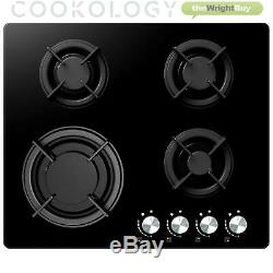 Cookology Black Single Electric Fan Oven, 60cm Gas on Glass Hob & Curved Pack