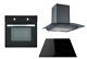 Cookology Black Single Electric Fan Oven, 60cm Induction Hob & Curved Hood Pack