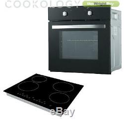 Cookology Black Single Electric Fan Oven, Touch Ceramic Hob & Visor Hood Pack