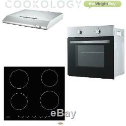 Cookology Built-in Fan Forced Oven, Induction Hob & 60cm Visor Cooker Hood Pack