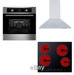 Cookology Digital 60cm Fan Oven, Touch Control Ceramic Hob & Cooker Hood Pack