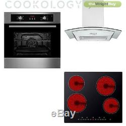 Cookology Digital Fan Oven, Touch Control Ceramic Hob & Curved Cooker Hood Pack