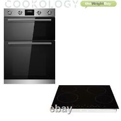 Cookology S/Steel Double Oven, Ceramic Hob & Curved Glass Cooker Hood Pack, 60cm